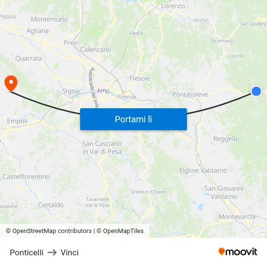 Ponticelli to Vinci map
