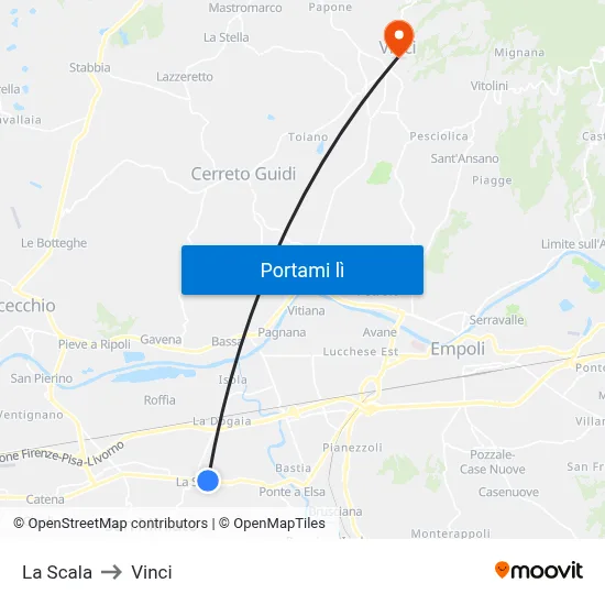 La Scala to Vinci map