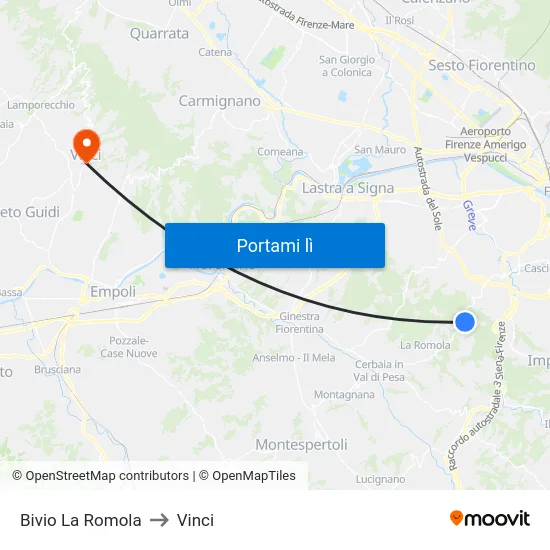 Bivio La Romola to Vinci map