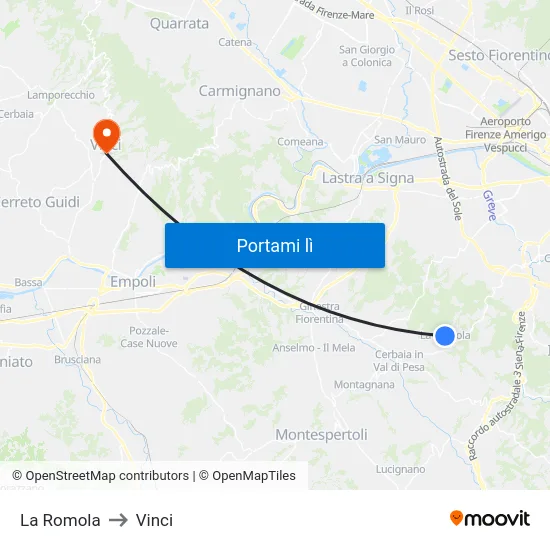 La Romola to Vinci map