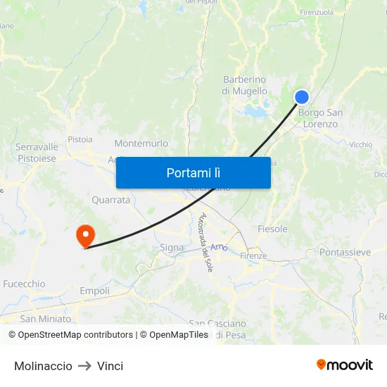 Molinaccio to Vinci map