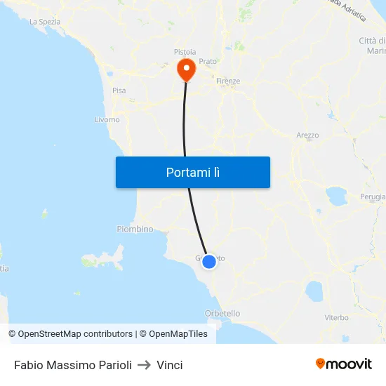Fabio Massimo Parioli to Vinci map