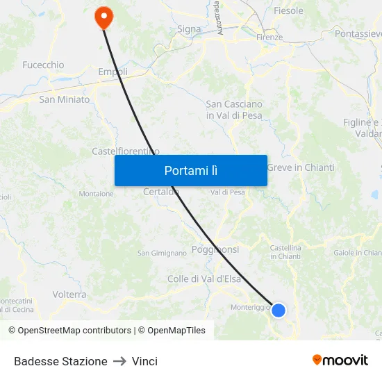Badesse Stazione to Vinci map