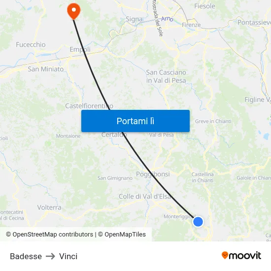Badesse to Vinci map
