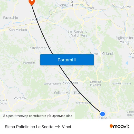 Siena Policlinico Le Scotte to Vinci map
