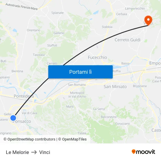 Le Melorie to Vinci map