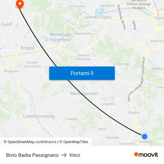 Bivio Badia Passignano to Vinci map