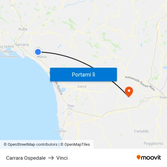 Carrara Ospedale to Vinci map