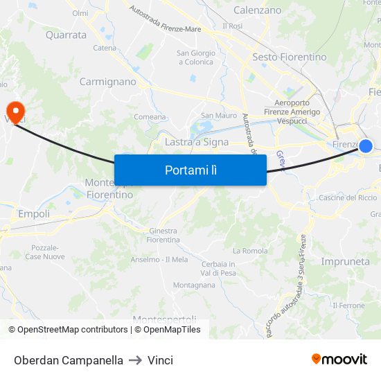 Oberdan Campanella to Vinci map