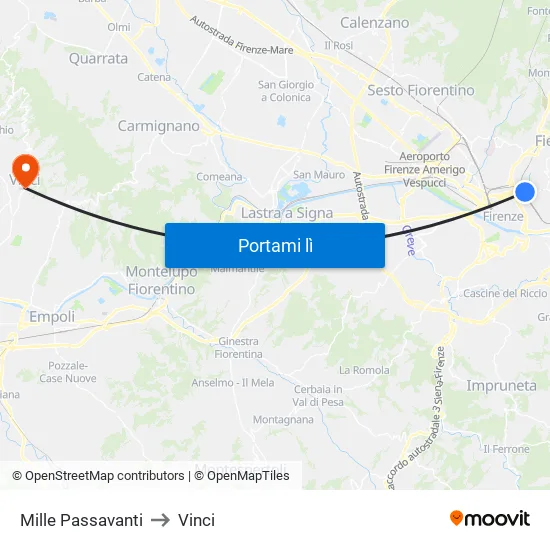 Mille Passavanti to Vinci map