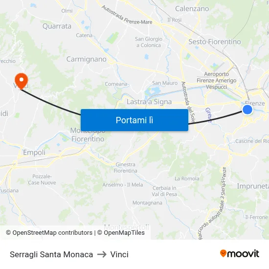 Serragli Santa Monaca to Vinci map