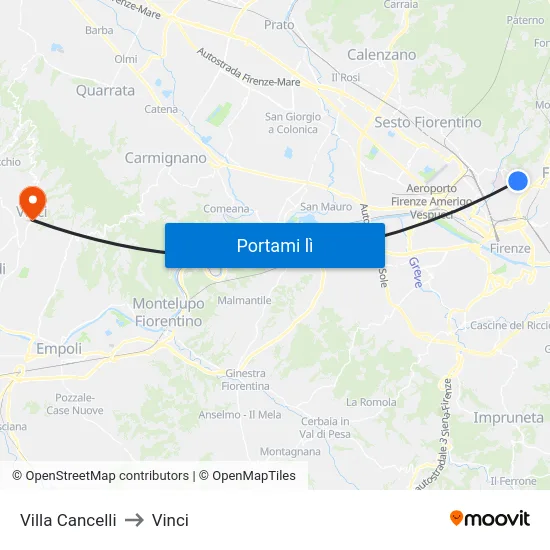 Villa Cancelli to Vinci map