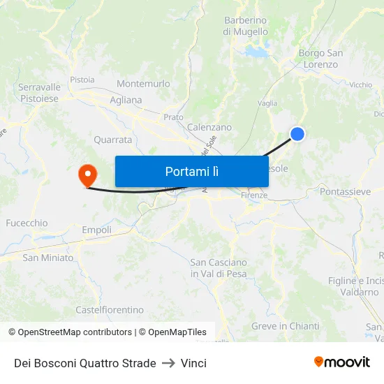 Dei Bosconi Quattro Strade to Vinci map