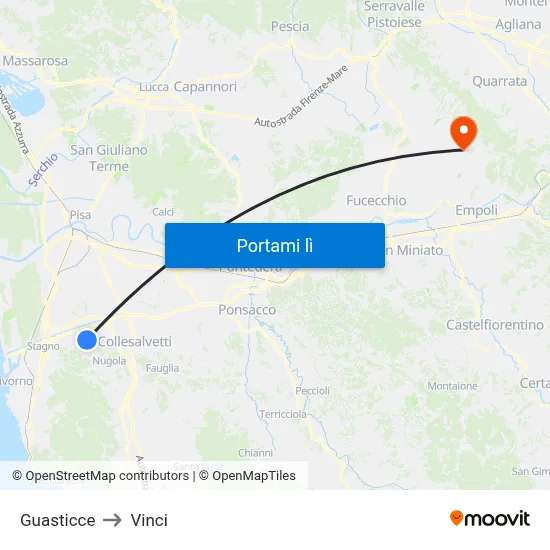 Guasticce to Vinci map