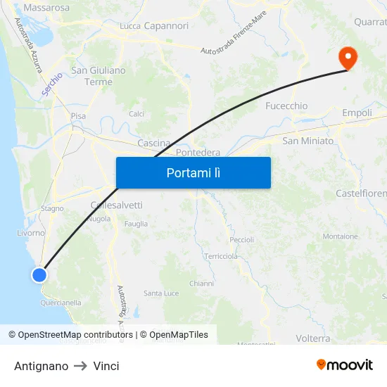 Antignano to Vinci map