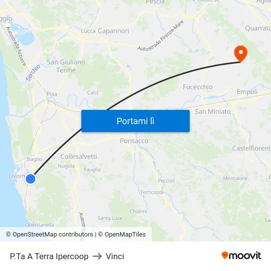 P.Ta A Terra Ipercoop to Vinci map