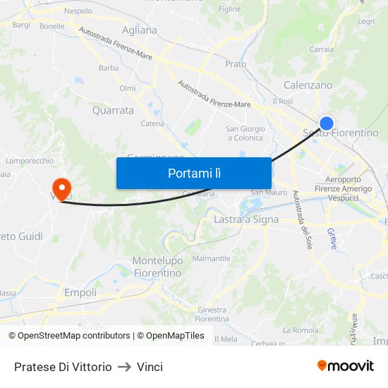 Pratese Di Vittorio to Vinci map
