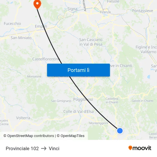 Provinciale 102 to Vinci map