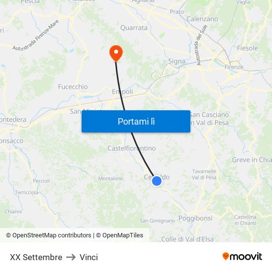 XX Settembre to Vinci map