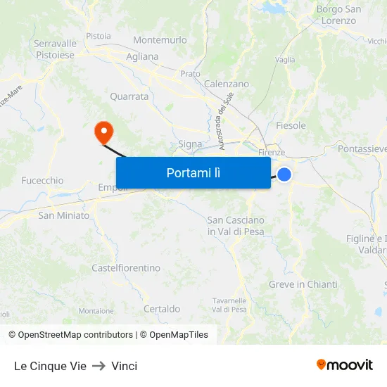 Le Cinque Vie to Vinci map