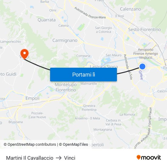 Martini Il Cavallaccio to Vinci map