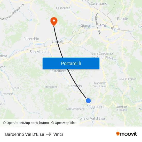 Barberino Val D'Elsa to Vinci map