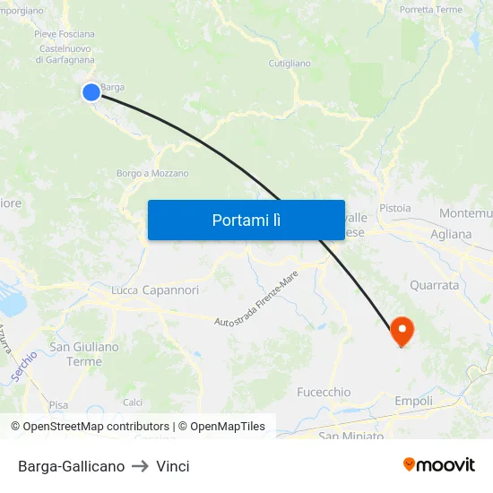 Barga-Gallicano to Vinci map