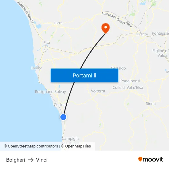 Bolgheri to Vinci map