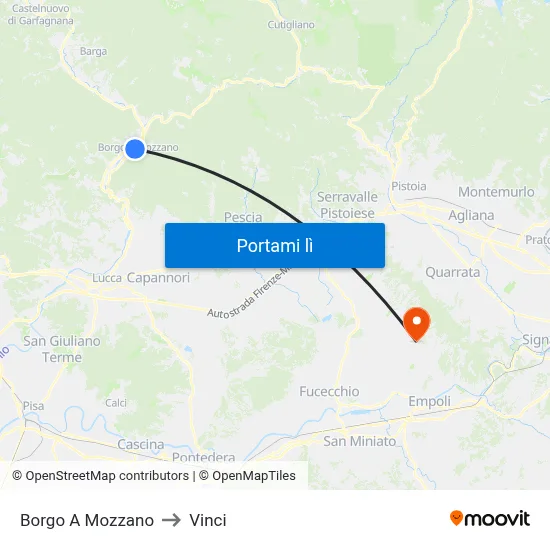 Borgo A Mozzano to Vinci map