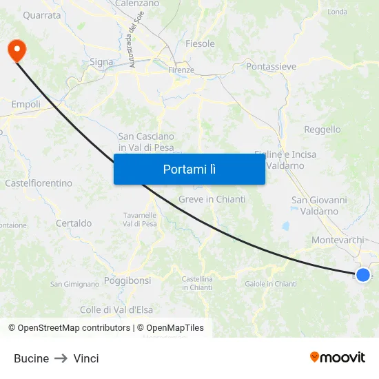 Bucine to Vinci map