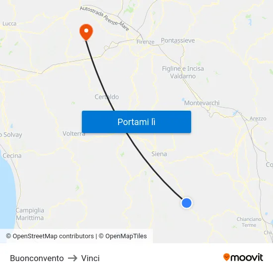 Buonconvento to Vinci map