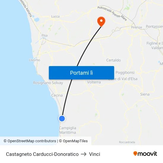 Castagneto Carducci-Donoratico to Vinci map