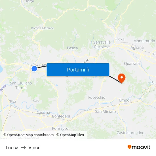 Lucca to Vinci map