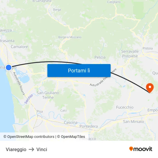 Viareggio to Vinci map