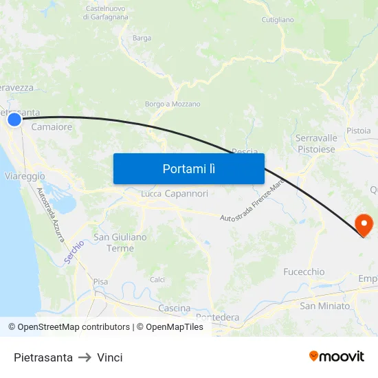 Pietrasanta to Vinci map