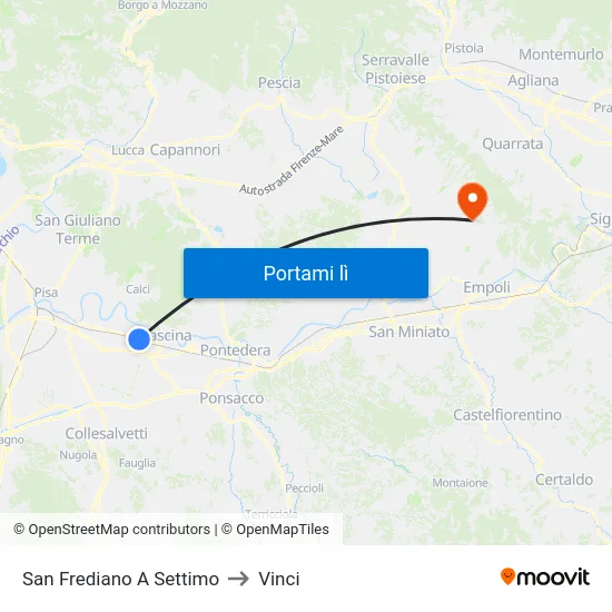 San Frediano A Settimo to Vinci map