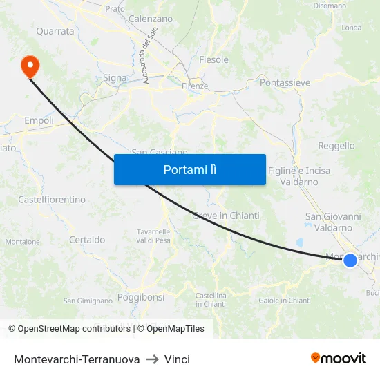 Montevarchi-Terranuova to Vinci map