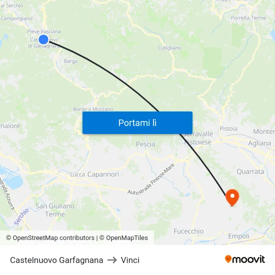 Castelnuovo Garfagnana to Vinci map