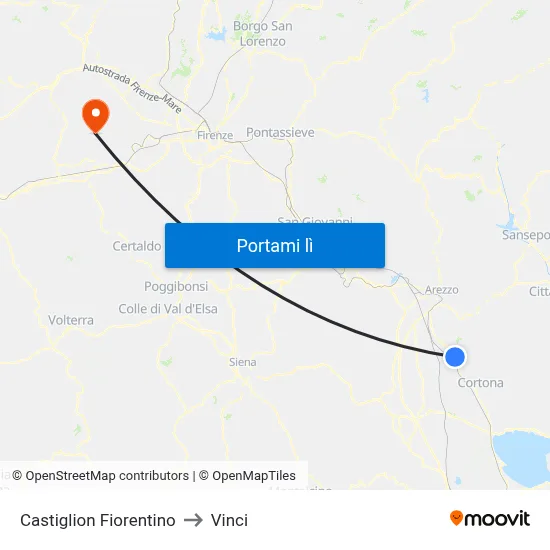 Castiglion Fiorentino to Vinci map