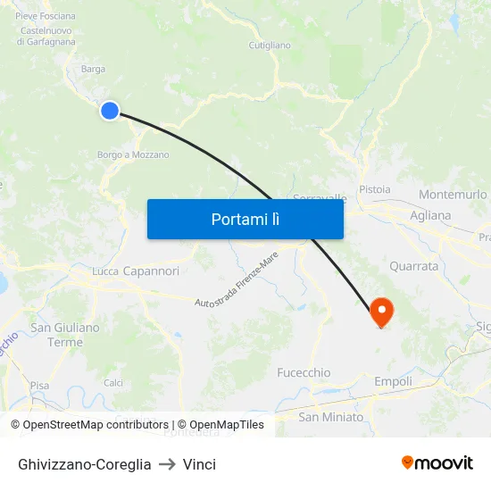 Ghivizzano-Coreglia to Vinci map