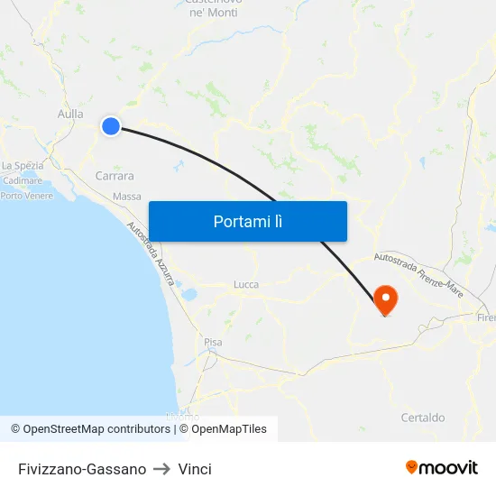Fivizzano-Gassano to Vinci map