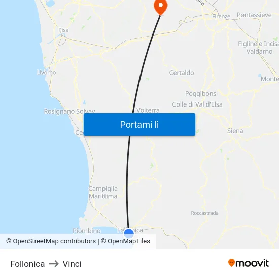 Follonica to Vinci map