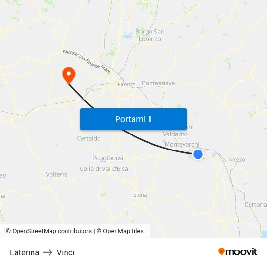 Laterina to Vinci map