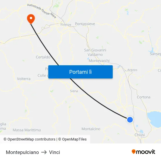Montepulciano to Vinci map