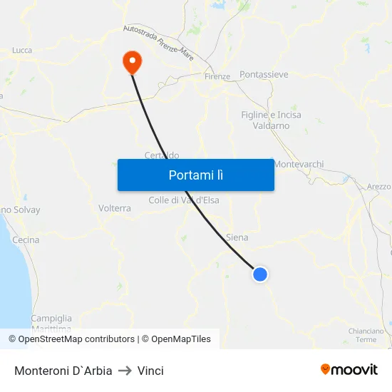 Monteroni D`Arbia to Vinci map