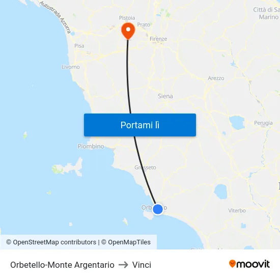 Orbetello-Monte Argentario to Vinci map