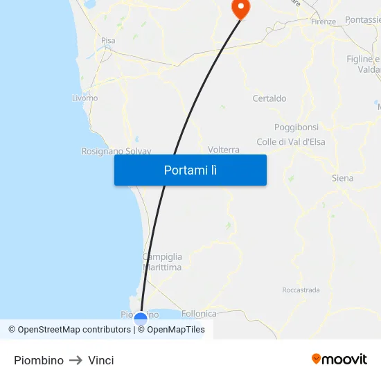 Piombino to Vinci map