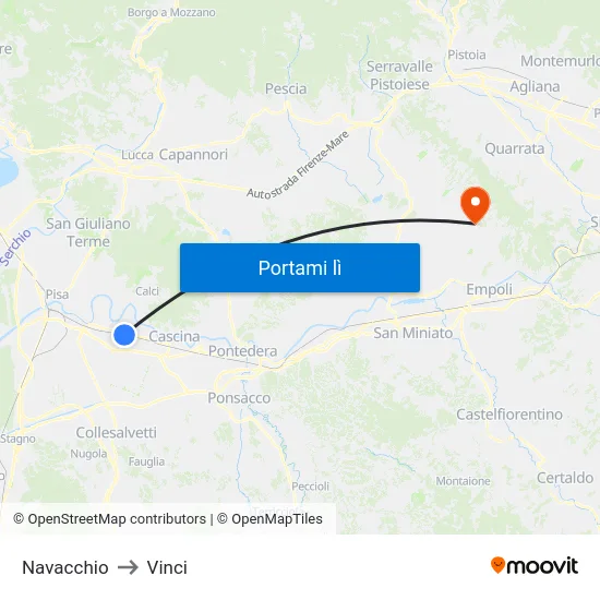 Navacchio to Vinci map