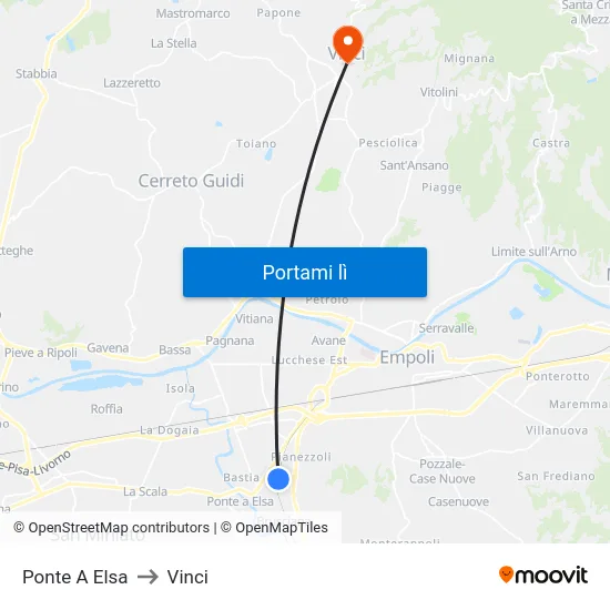 Ponte A Elsa to Vinci map