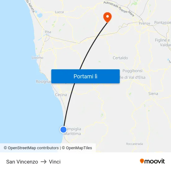San Vincenzo to Vinci map